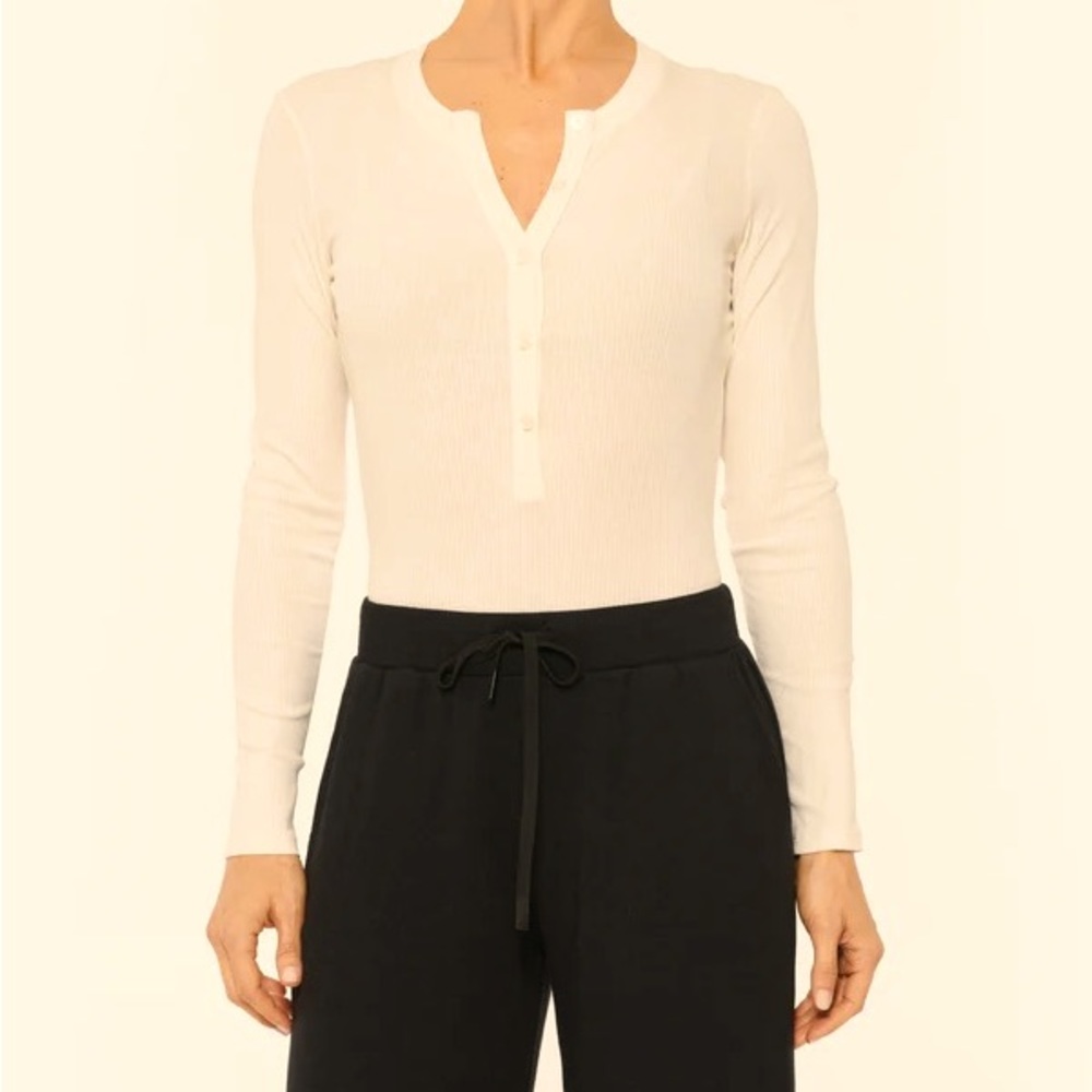 Monrow Rib Long Sleeve Henley Bodysuit - Buttercream